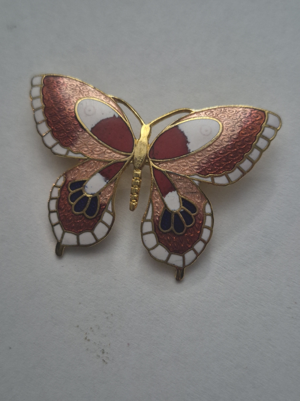 Gold-Tone Butterfly Brooch with Red, White and Blue Enamel